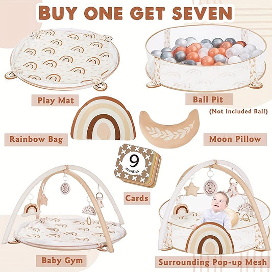6-in-1 speelmat & ballenbad – babygym & mijlpaalkaarten