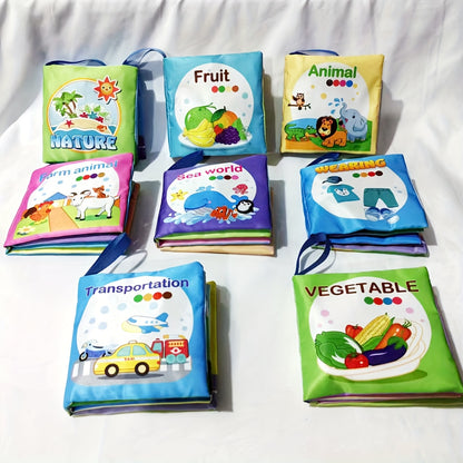 Set van 8 zachte babyboekjes – kleurrijke stof & knisper