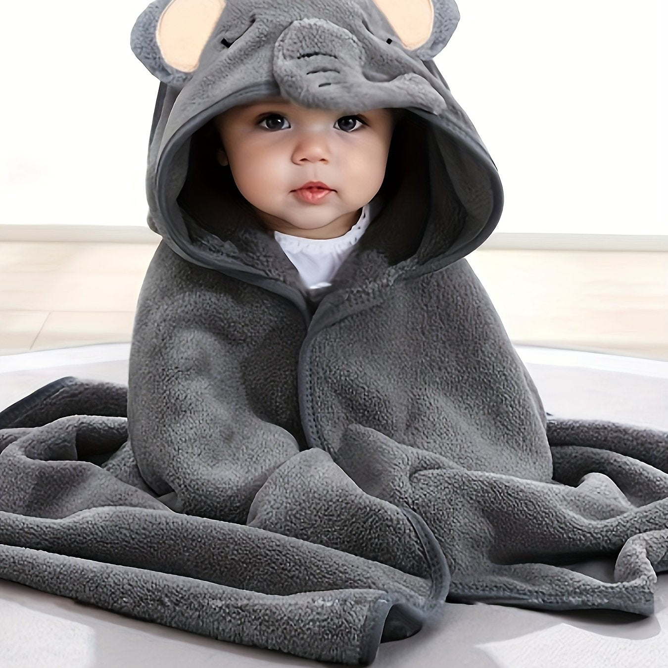 Badcape met kap voor baby – superzachte microvezel (olifant)