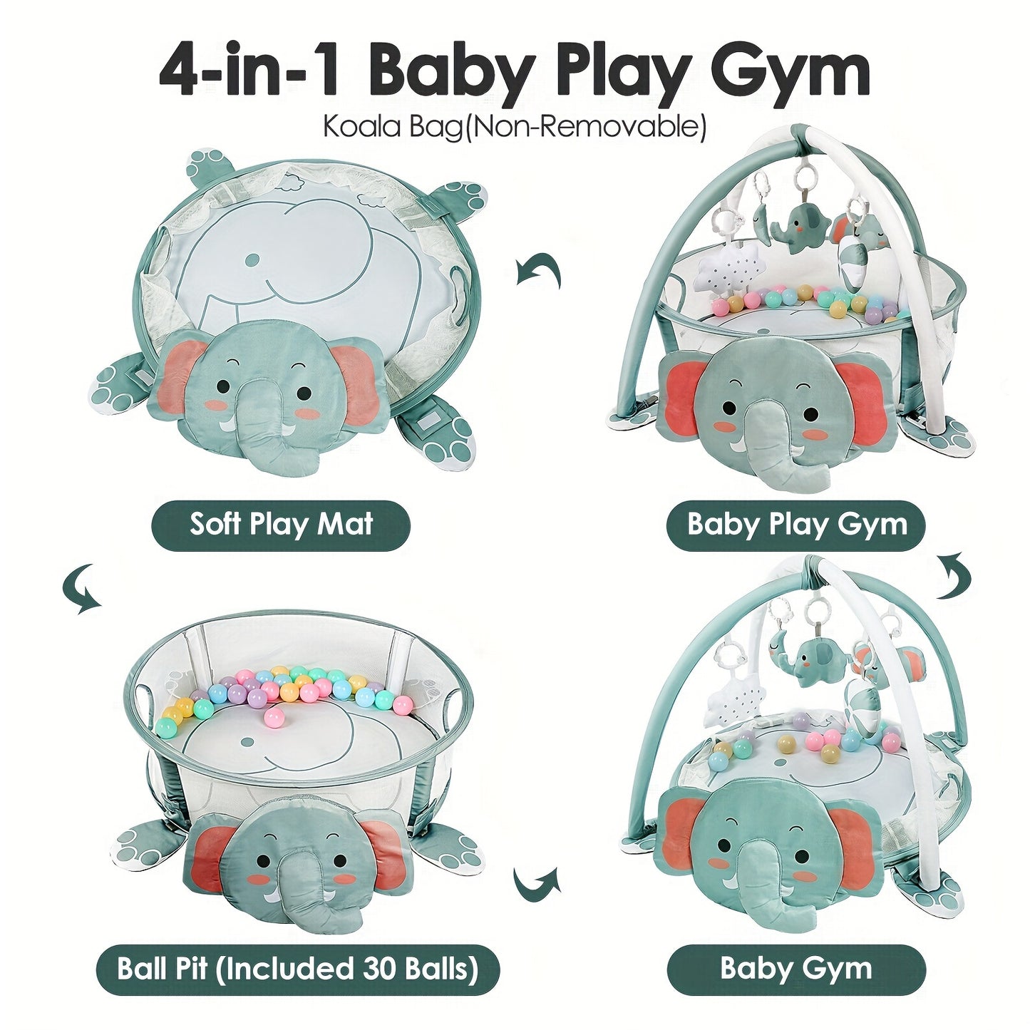 4-in-1 speelmat met babygym – ballenbad & speelboog