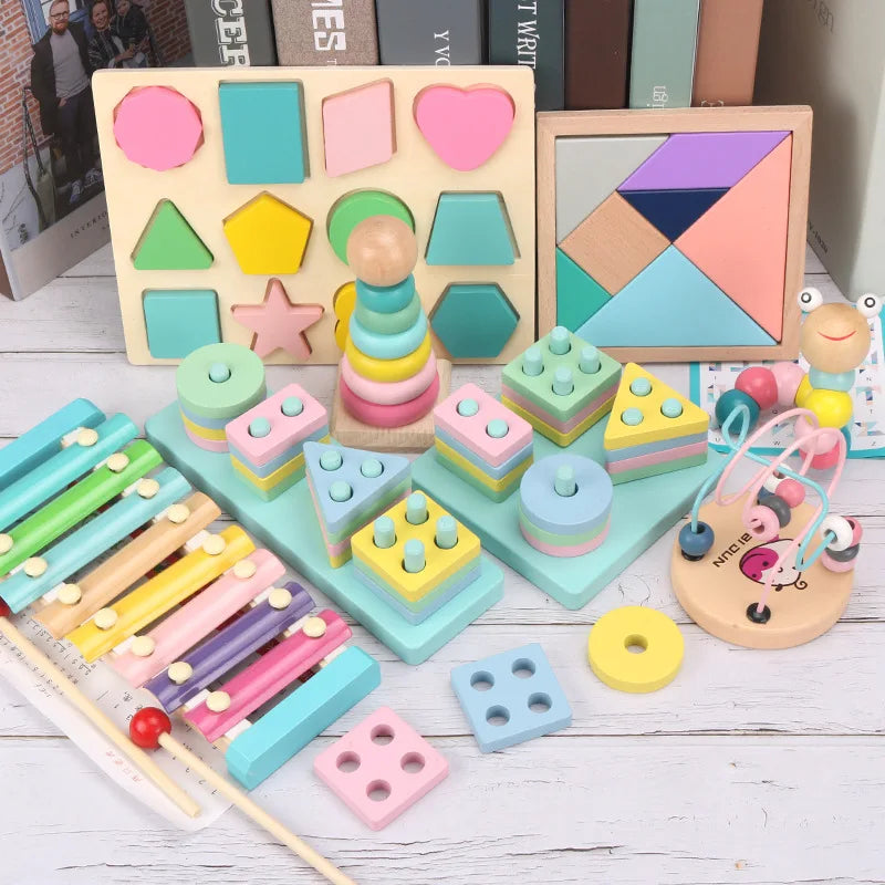 Montessori houten activiteitenset – kralenbaan & puzzels (3+)