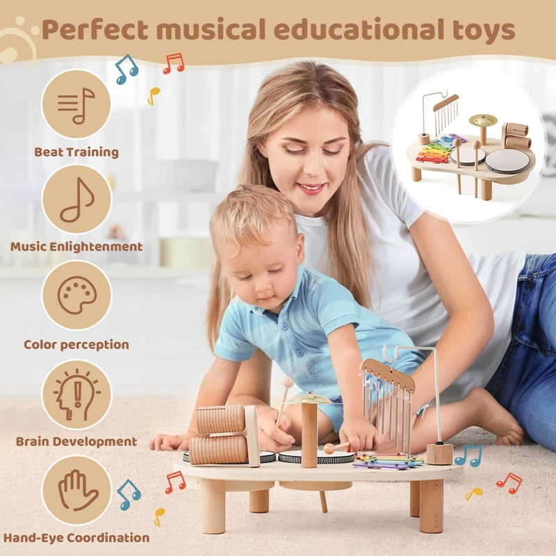 Houten muziekspeelgoed – klokkenspel/xylofoon met hamertje - Montessori