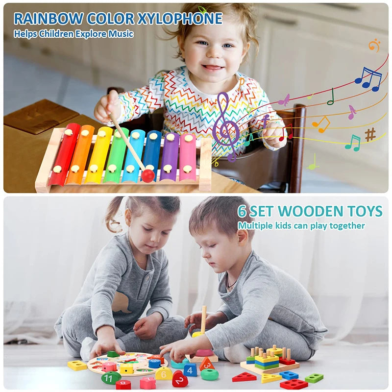 Montessori houten activiteitenset – kralenbaan & puzzels (3+)