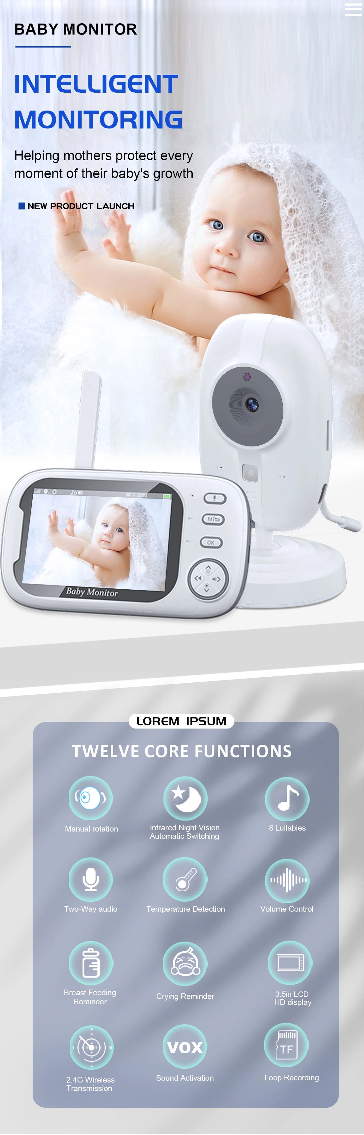 Draadloze babyfoon met camera – 3,5” scherm & nachtzicht