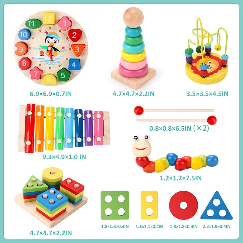 Montessori houten activiteitenset – kralenbaan & puzzels (3+)