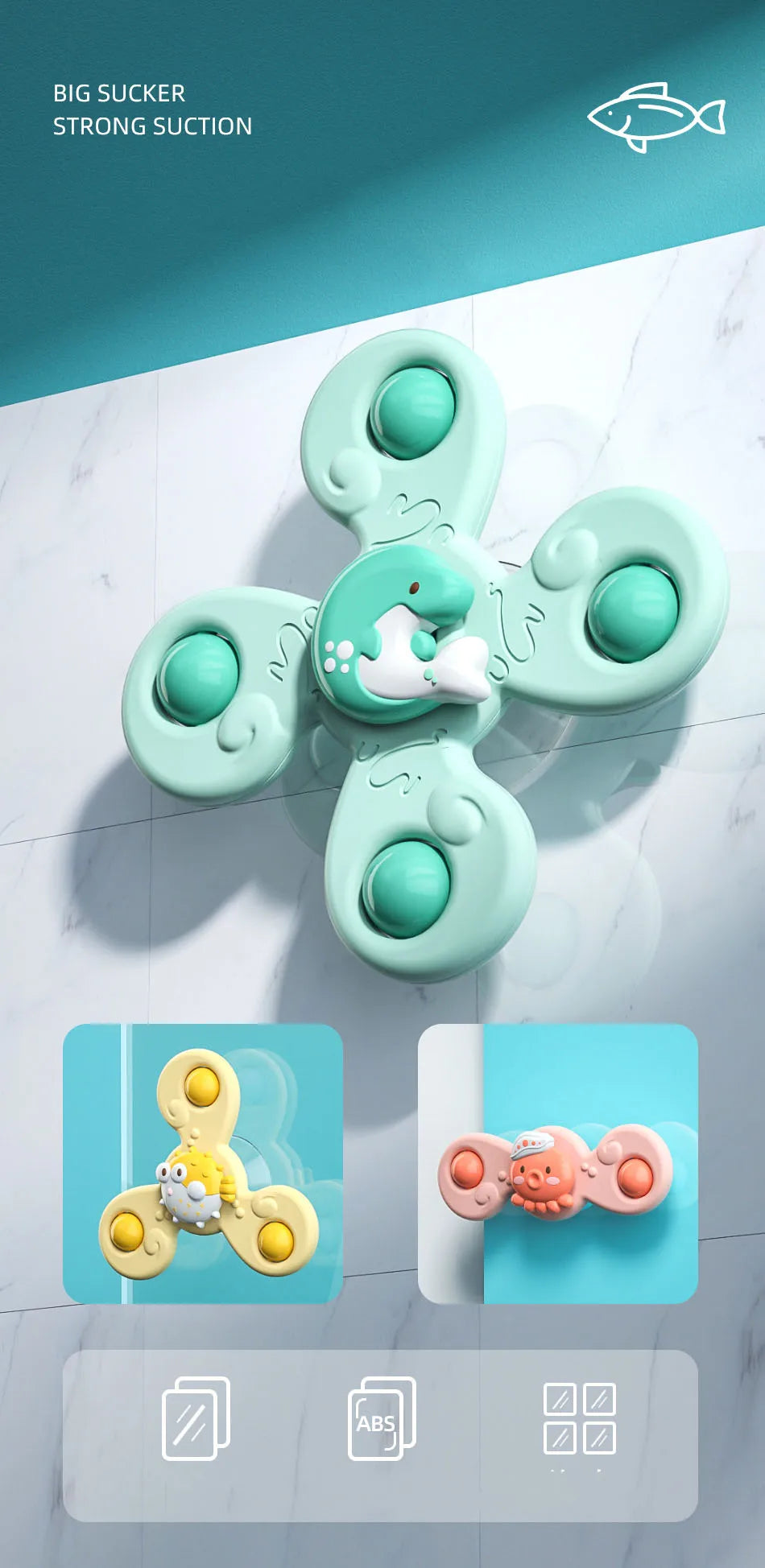 Zuignap spinners (3 stuks) – badspeelgoed set