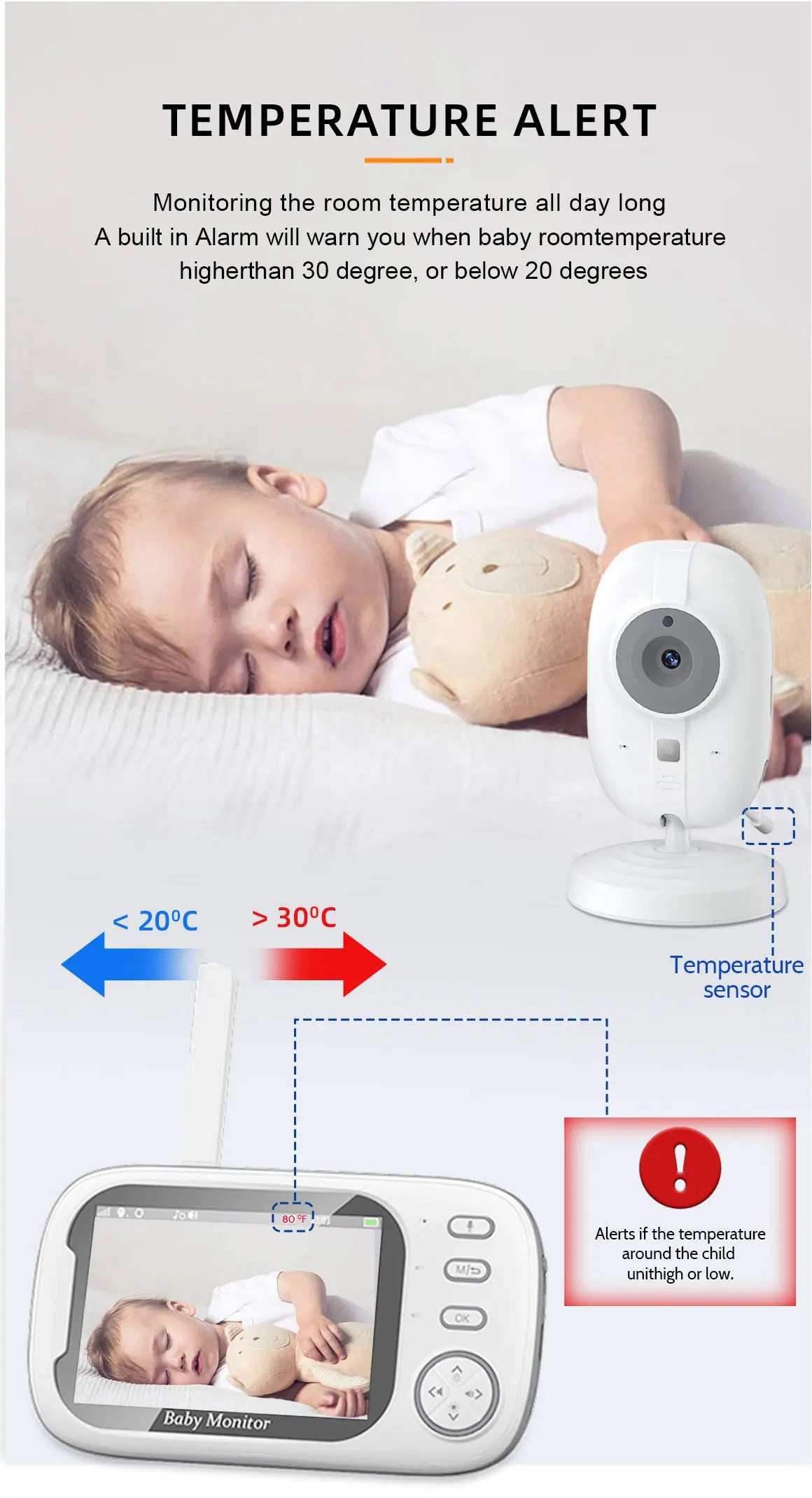 Draadloze babyfoon met camera – 3,5” scherm & nachtzicht