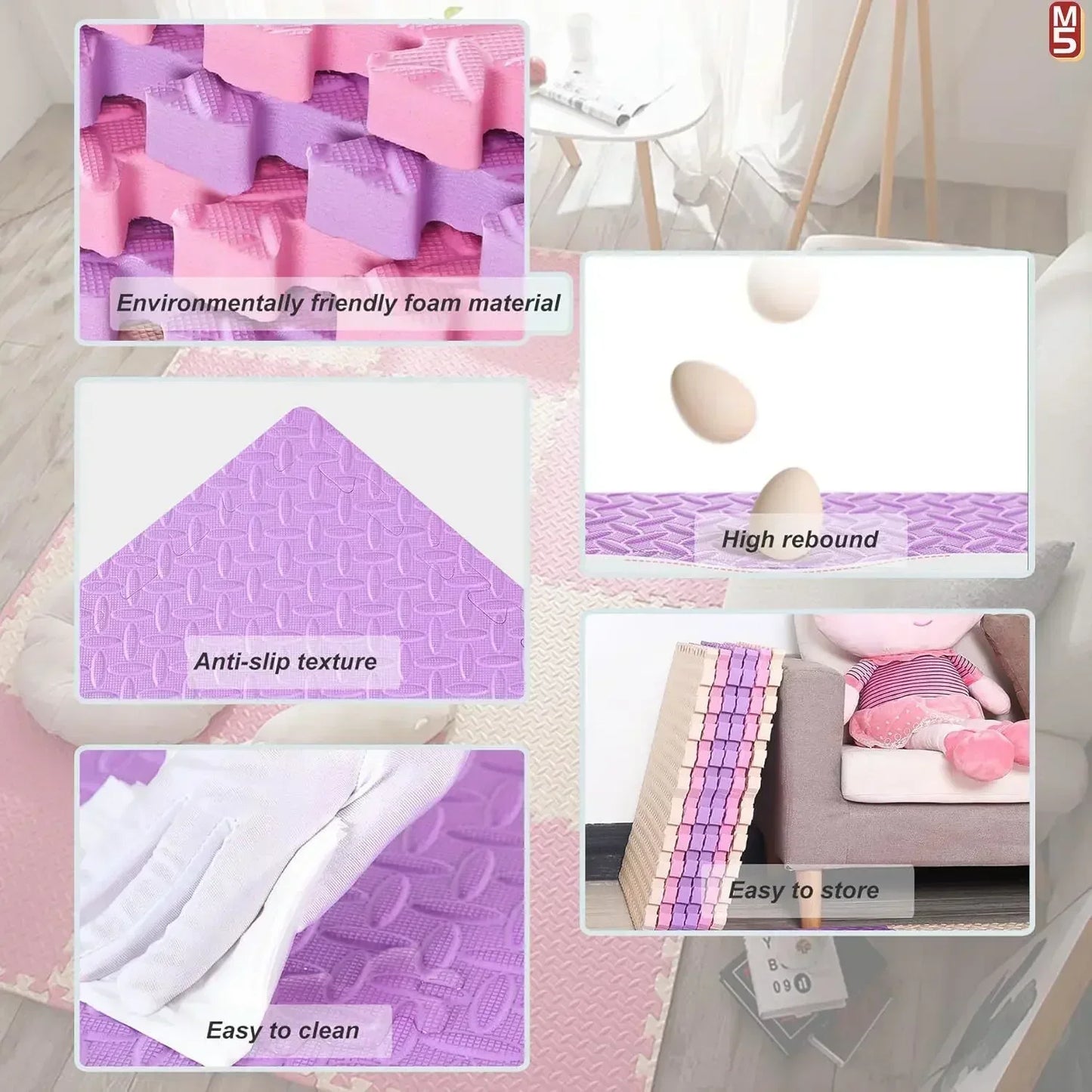 Dikke puzzel-speelmat – geluiddempende kruipmat (8 stuks)