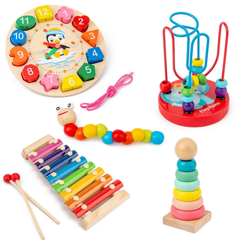 Montessori houten activiteitenset – kralenbaan & puzzels (3+)