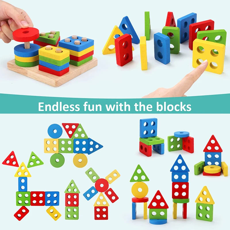 Montessori houten activiteitenset – kralenbaan & puzzels (3+)