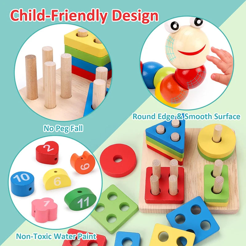 Montessori houten activiteitenset – kralenbaan & puzzels (3+)