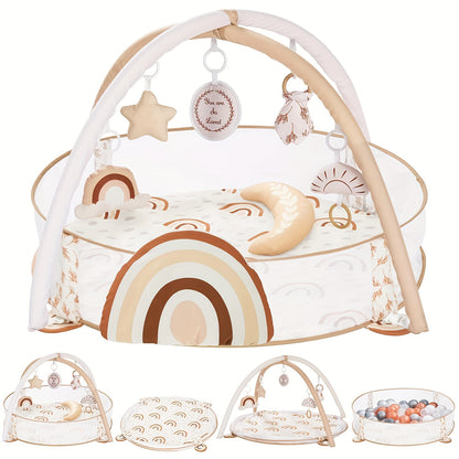 6-in-1 speelmat & ballenbad – babygym & mijlpaalkaarten